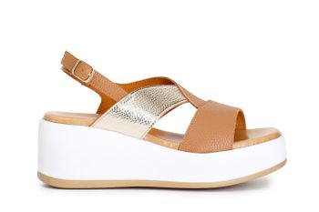 sandalias con cruce bicolor biscuit/gold