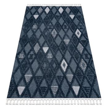 Alfombra Sevilla Y499b Conducción, Diamantes Azul Franjas Bereber Mar 80x150 Cm