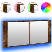 armario de bano  mueble de bano con espejo y luz led roble ahumado 100x12x45 cm