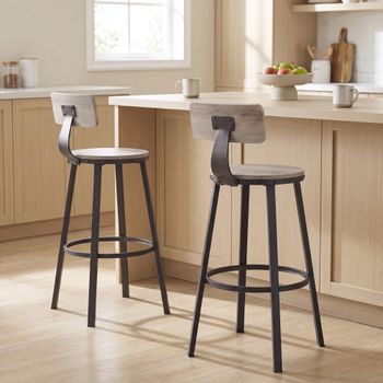 2 taburetes altos de cocina con respaldo de color greige y negro