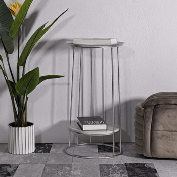 Mesa auxiliar de metal plateado cm ø 40x76