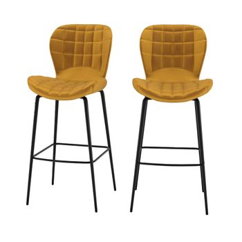 Set de 2 sillas de bar de terciopelo amarillo curry 75 cm