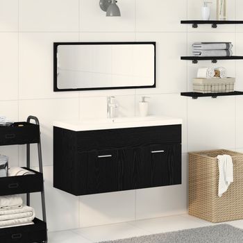 Conjunto De Muebles Para Baño Set De 2 Roble Negro V7889 Unico / Negro