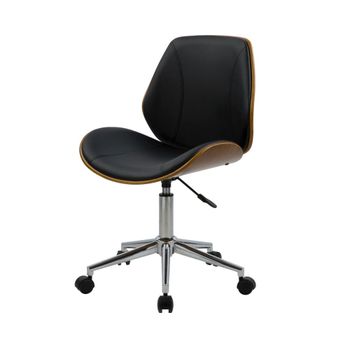 Silla de oficina de madera con ruedas en pu negro