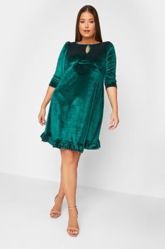 Vestido Aterciopelado Verde Esmeralda, Mujer Curvy Y Tallas Grandes, Yours