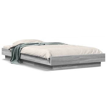 Cama Individual | Cama Para Adultos | Estructura Cama Con Luces Led Madera Gris Sonoma 100x200 Cm