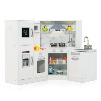 Cocina Infantil Esquinera De Madera Con Luz Y Sonido, Tablero Y Accesorios, Cocina Infantil, Cocina De Juguete, Cocina De Madera Blanca