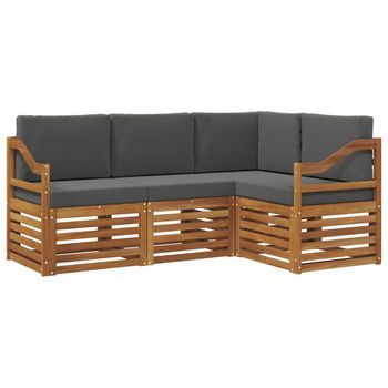 Juegos De Sofás Con Cojín 4 Piezas | Mueble De Jardín Natural Y Antracita