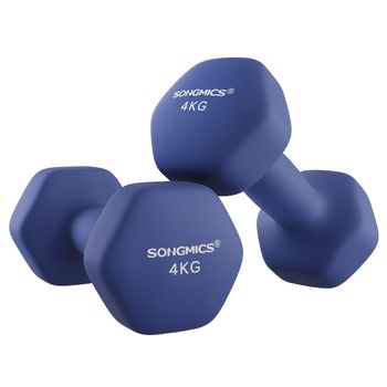 SONGMICS Juego de 2 Mancuernas, Mancuernas Hexagonales con Superficie de Vinilo, para Fitness, Ejercicio, Entrenamiento, para Gimnasia en Casa,Azul Puerto