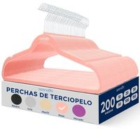 pack 200 ganchos de terciopelo premium antideslizantes con gancho metalico giratorio 360 para trajes pantalones y vestidos  serenelife sl-velvet200 marfil
