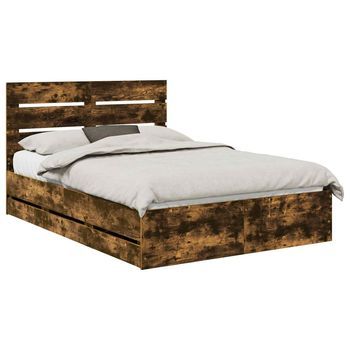 Estructura De Cama Roble Ahumado 160 X 200 Cm Madera Ingenieril Vidaxl