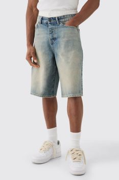 Pantalón Corto Vaquero Con Cintura Doble Y Cintura Elástica En Azul Claro, Azul
