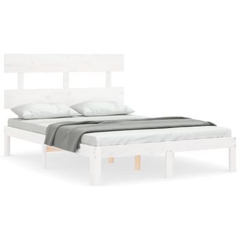 Cama Matrimonial | Cama Para Adultos | Estructura De Cama Con Cabecero Madera Maciza Blanco 120x200 Cm
