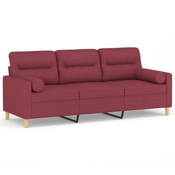 Sofá De 3 Plazas | Sofá De Salón | Sofá De Descanso Con Cojines Tela Rojo Tinto 180 Cm