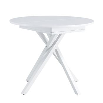 Mesa de comedor extensible en blanco mate con patas blancas