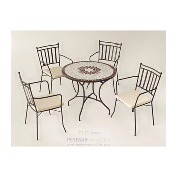 Conjunto De Mesa Y 4 Sillones Con Cojines Para Jardín