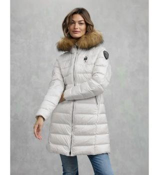 Blauer para mujer. 25WBLDK03103 Plumífero largo con piel Kristin blanco (M), Casual, Poliamida
