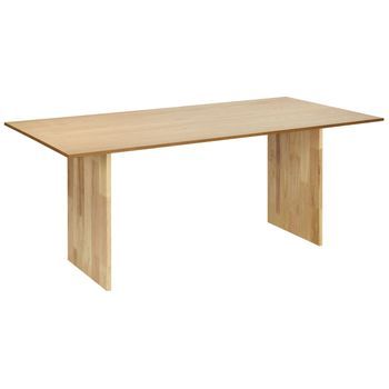 Mesa De Comedor Rectangular Con Tablero Chapado Acabado Natural Patas De Madera Maciza 180 X 90 Cm Madera De Fresno Natural Moora