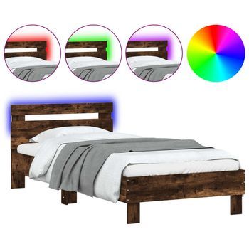 Estructura De Cama Cabecero Luces Led Roble Ahumado 90x190 Cm Vidaxl