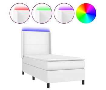 Cama box spring y colchón led cuero sintético blanco 90x200 cm diseño plano