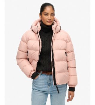 Superdry para mujer. W5011996A Chaqueta acolchada con capucha Stanton rosa (M), Casual, Poliéster