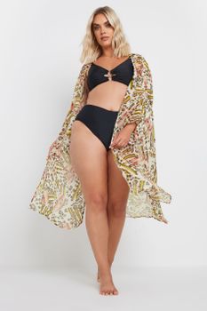 Yours Kimono Playero Estampado Mixto Marrón, Mujer Curvy Y Tallas Grandes, Yours