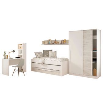 Pack Muebles Dormitorio Juvenil Completo Blancos Modernos (cama + Armario + Escritorio) Incluye Somieres