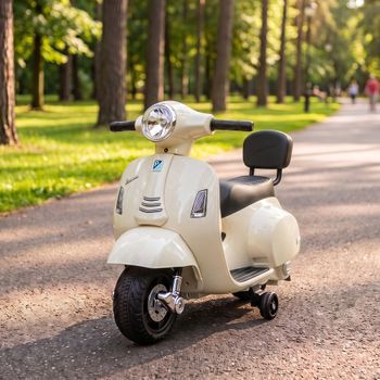 Moto Eléctrica Infantil Mini Vespa Gts Ruedas De Apoyo Blanco Aiyaplay
