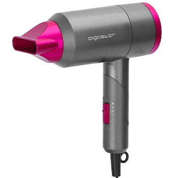 Aigostar Diane 32QYD - Secador de pelo, 1800W. Mango plegable, 2 velocidades, 3 temperaturas. Incluye boquilla, ideal  para viajes. Color gris y rosa.