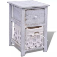 mesita de noche cajon y cesta madera blanco envejecido estilo rustico 1402136
