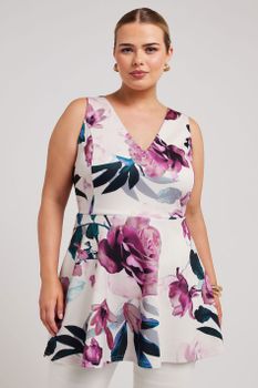 Yours London Top Rosa Pálido Floral Peplum Sin Mangas, Mujer Curvy Y Tallas Grandes, Yours London