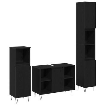 Juego De Muebles De Baño 3 Uds. Roble Negro 30 X 30 X 180 Cm Vidaxl