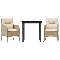 set comedor de jardin 3 uds  conjunto mueble jardin mesa y sillas con cojines ratan sintetico beige