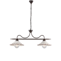 lampara de arana osteria en hierro lacado en negro y dec efecto oxido con difusores ceramicos d 30 blanco y marron 2 luces l 83 x 30