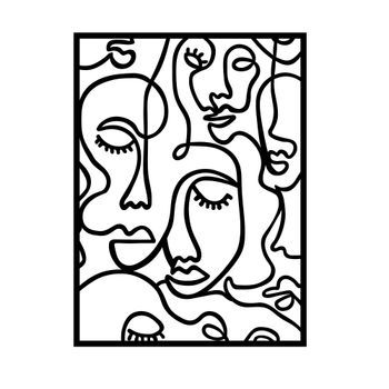 Decoración Pared De Metal Faces 2 Negro 52x70 Cm
