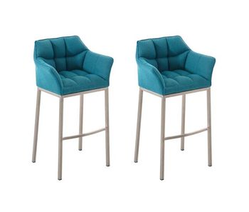 Juego de 2 taburetes de bar damaso con tapizado de tela y base de cuatro patas turquesa 48x64x110 cm
