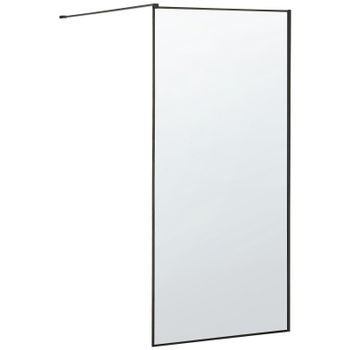 Mampara De Ducha Vidrio Templado Negro Marco De Acero Inoxidable Baño Sin Puerta 90 X 190 Cm Waspam