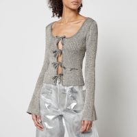 ganni metallic ribbed-knit cardigan - l