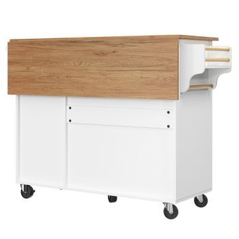 Isla De Cocina Blanca Con Almacenaje, Mesa Extensible, 110 X 75 X 92 Cm