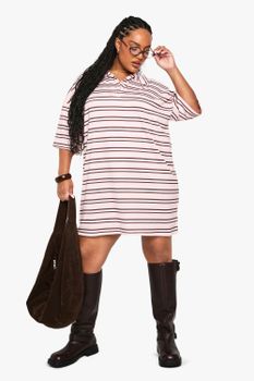 Vestido Camisero Plus De Rayas, Pink