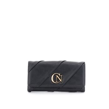 cartera efecto piel con solapa y logo metálico black taglia unica