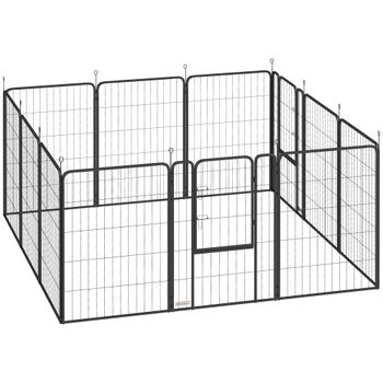 PawHut Parque para Perros de 12 Paneles de 100 cm de Altura con Puertas para Interior y Exterior Negro