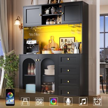 Aparador Buffet - Mueble De Almacenamiento Para Cocina - Mdf - Negro (120x40x188cm)