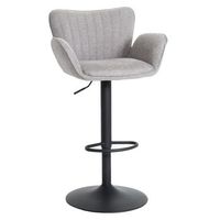 1 taburete de bar giratorio con reposabrazos y reposapies - tela gris claro - patas de metal negro 040008589
