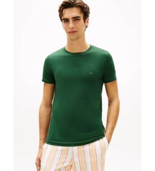Tommy Hilfiger para hombre. MW0MW10800 Camiseta Slim verde (S), Casual, Algodón, Manga corta
