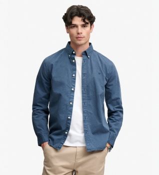Superdry para hombre. M4011194A Camisa Garment Dyed azul (S), Casual, Algodón, Manga larga
