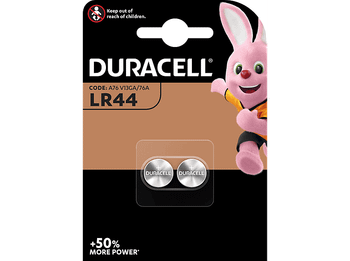Pilas botón - Duracell LR44, 2 unidades, 1.5 V 76A/A76/V13GA, Negro