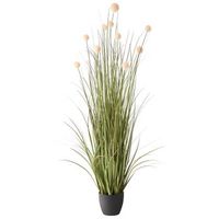 planta artificial en maceta material sintetico decoracion con maceta negra 120 cm flor verde y marron pompom grass