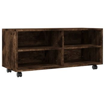 Mueble Tv Con Ruedas Madera Contrachapada Roble Humo 90x35x35cm