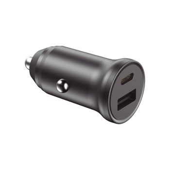 Ksix Cargador de Coche 20W PD y Quick Charge 3.0 USB-A+USB-C Negro